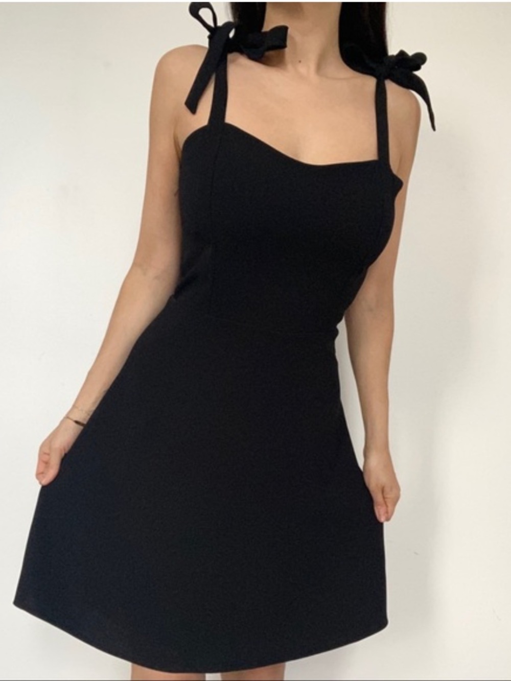 Sunday Best by Aritzia Black Mini Dress Tie Shoulder Fit & Flare Aritzia Women